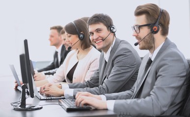 Sticker - employee call center with headset at workplace