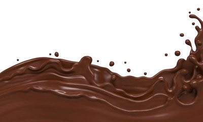 Poster - wave of Chocolate or Cocoa splash, Abstract background, 3D illustration.