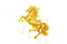 Olive Oil Splash Or Engine Oil In The Shape Of A Running Horse Show Speed And Power, 3d Illustration.
