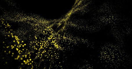 Wall Mural - Dancing Yellow Particles on Black Background 4k Rendered Loop Video Animation.