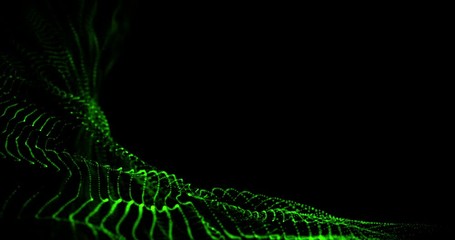 Wall Mural - Green Wave Particle Pattern Loop Animation 4k Video.
