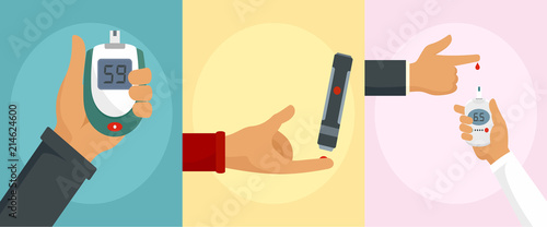 Cuadros en Lienzo Glucose meter care check sugar blood test banner concept set