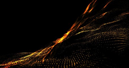 Wall Mural - Golden Yellow Wave Particle Pattern Loop Animation 4k Video.