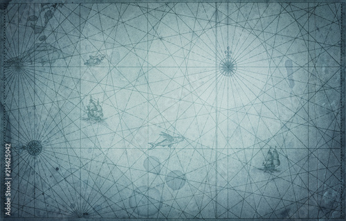 Ancient vintage blue map background. Retro style. Science, education, travel,...