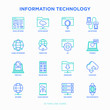© AlexBlogoodf - Information technology thin line icons set: social network, system backup, search, LAN network, connection, API, feedback, video call, online news, downloads, cloud data. Modern vector illustration.