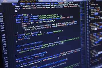 Software developer programming code. Abstract computer script code. Programming code screen of software developer. Software Programming Work Time. Code text written and created entirely by myself.