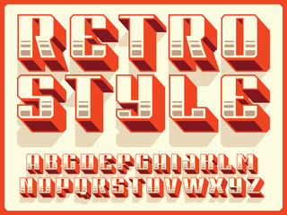 Wall Mural - Modern professional vector 3d alphabet retro style. Custom typeface