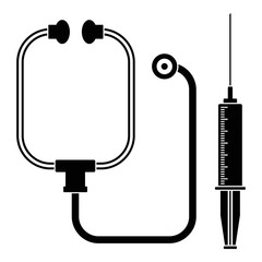 Sticker - stethoscope, syringe icon. simple illustration of stethoscope, syringe vector icon for web design is