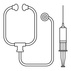 Sticker - Stethoscope, syringe icon. Outline illustration of stethoscope, syringe vector icon for web design isolated on white background