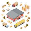 Warehouse Storage and Delivery Isometric Icons Set