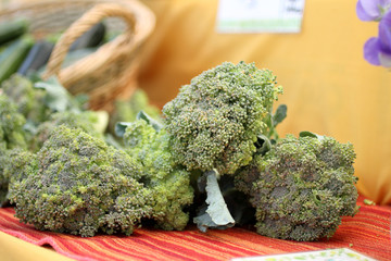 Wall Mural - Fresh organic broccoli at a farmer's market.
