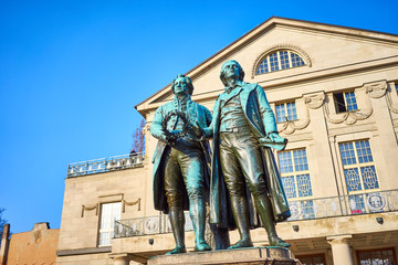 famous sculpture of goethe and schiller in the city of weimar in germany / most famous classical ger