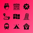 Vector icon set about travel and tourism with 9 icons related to abstract, detailed, wealthy, moon, italy, tree, indoor, pisa, life and placeholder