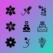 Vector icon set about flowers with 9 icons related to plant, treat, romance, concept, textile, food, springtime, steel, tier and metallic