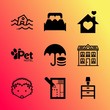 Vector icon set about home with 9 icons related to grey, style, groom, minimalism, cat, double, table, danger, cheerful and street