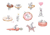 Fototapeta Fototapety na ścianę do pokoju dziecięcego - Set of cute cartoon watercolor bunny