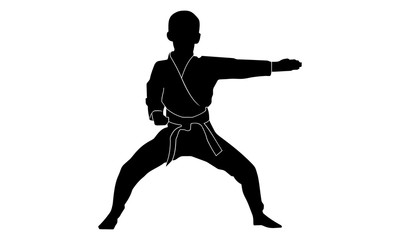 silhouette boy is practicing karate