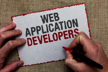 word writing text web application developers. business concept for internet programming experts tech