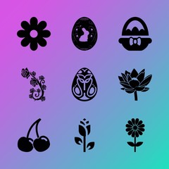 Vector icon set about flowers with 9 icons related to drawn, blue, design, composition, icon, organic, greeting, orange, textile and path