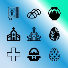 Wall Mural - Vector icon set about easter with 9 icons related to sanctuary, backdrop, open, striped, caucasian, food, meditation, antique, literature and greeting