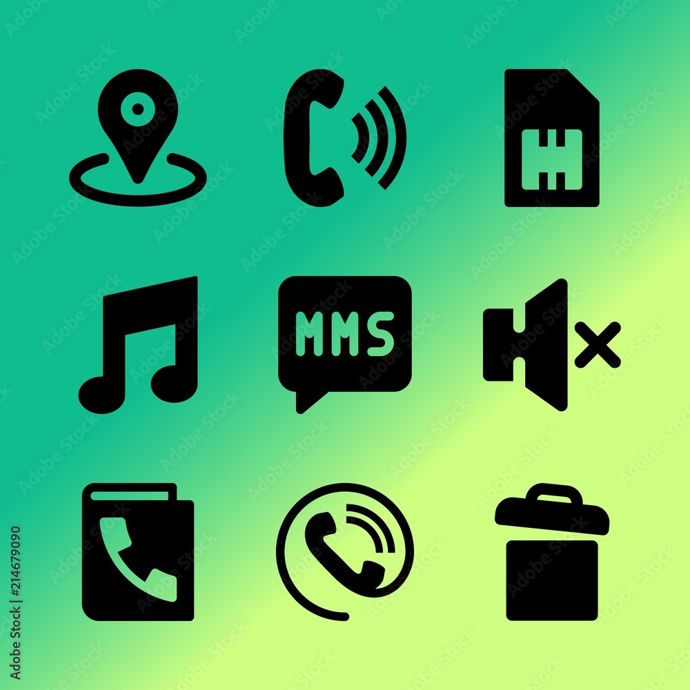 Vector icon set about mobile device with 9 icons related to rock, data ...