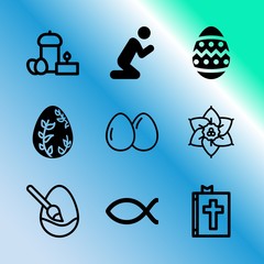 Wall Mural - Vector icon set about easter with 9 icons related to scripture, studying, graphic, pray, despair, colorful, seasonal, holding, green and gardening