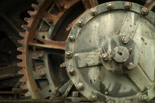 Detail Of Old Rusted Gears And Machinery.  A Graphic And Closeup Look At Some Old Dilapidated Industrial Machinery.  