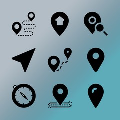 Vector icon set about location with 9 icons related to business, paper, sign, picture, 3d, asphalt, computer, display, south and outline