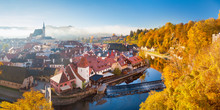 Historic Town Of Cesky Krumlov At Sunrise, Bohemia, Czech Republic