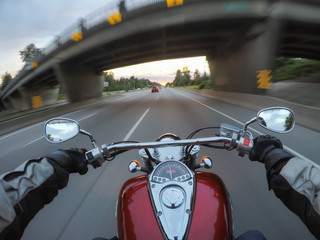 Canvas Print - Riding a motorcycle during a vibrant sunset. Taken in Surrey, Greater Vancouver, British Columbia, Canada.