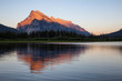 Mount Rundle during a sunny summer sunset. Taken in Vermilion Lakes, Banff, Alberta, Canada.