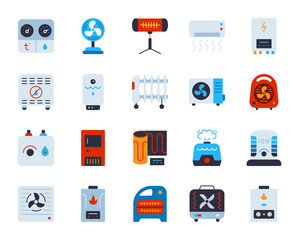 Hvac simple flat color icons vector set