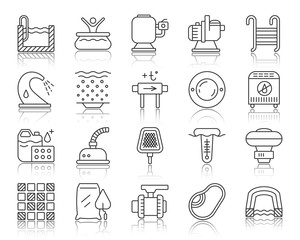 Wall Mural - Pool Equipment simple black line icons vector set