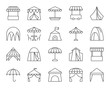 Tent simple black line icons vector set