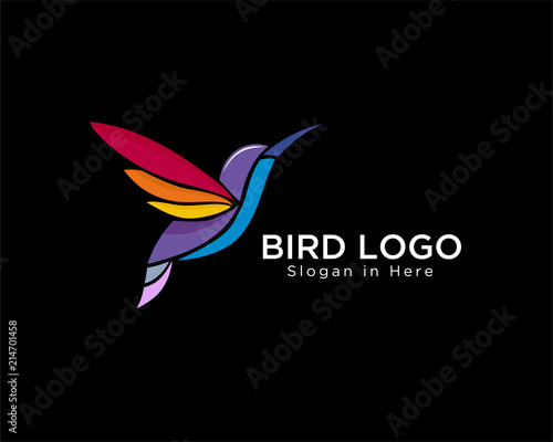 Fotomural modern colorful hummingbird fly logo