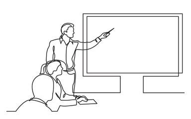 Wall Mural - continuous line drawing of business presentation during team meeting