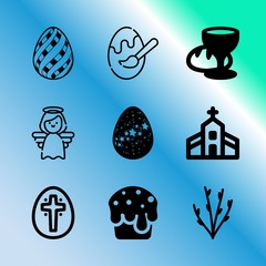 Vector icon set about easter with 9 icons related to summer, america, exterior, catholic, jesus, usa, nobody, landmark, bell and christianity