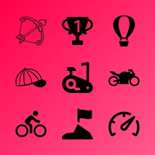 Vector Icon Set About Fitness And Sport With 9 Icons Related To Athletic, Heat, Fashion, Range, Expedition, Win, Pedal, Young, Rock And Baby