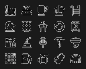 Wall Mural - Pool Equipment simple white line icons vector set