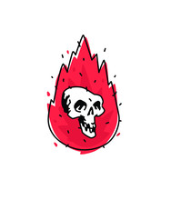 Illustration Of A Burning White Skull. Vector Icon. Image Is Isolated On White Background. Burning Skull, Comic Style. A Tattoo, A Logo For A Biker Club. Mascot. Emblem, Symbol.