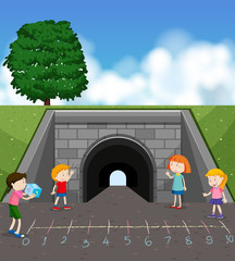 A group of children playing math game