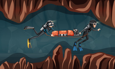 Wall Mural - Scene of diver rescue