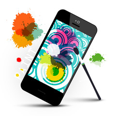 Wall Mural - Creative Art Application on Mobile Phone with Brush and Colorfur Blots - Splashes