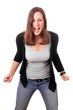 © Axel Bueckert - angry woman with clenched fists shouting, isolated on white