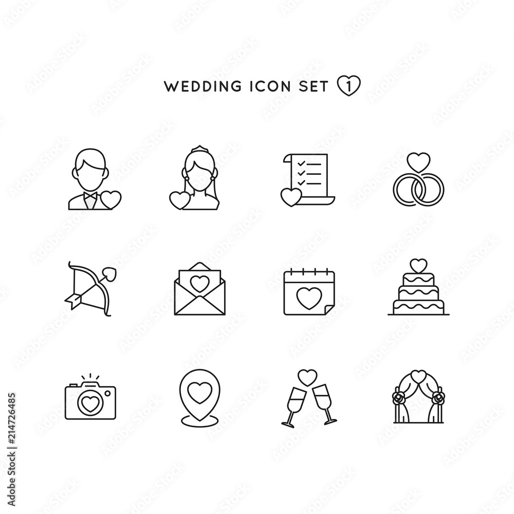 wedding outline icon set. object of marriage illustration with love ...