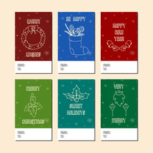 Christmas Greeting Cards, Hand Drawn Elements.