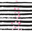 © Holo Art - Pink glitter hearts confetti  on black stripes. Shiny random falling sequins with shimmer. Design with pink glitter hearts for party invitation, event banner, flyer, birthday card.