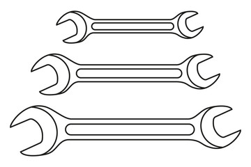 Wall Mural - Line art black and white spanner set