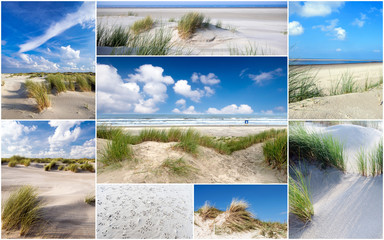 Wall Mural - Urlaubs-Collage: Friesland, Nordsee, Strand auf Langenoog: Dünen, Meer, Entspannung, Ruhe, Glück, Freude, Erholung, Ferien, Urlaub, Meditation :)