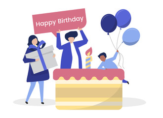 Poster - Character of people and a birthday party themed illustration